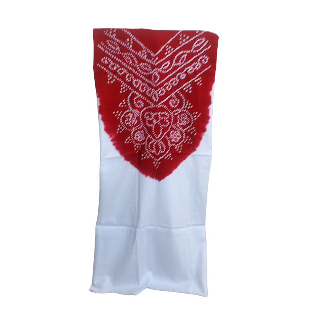 White Red Cotton Bandhani Dress Material / suits