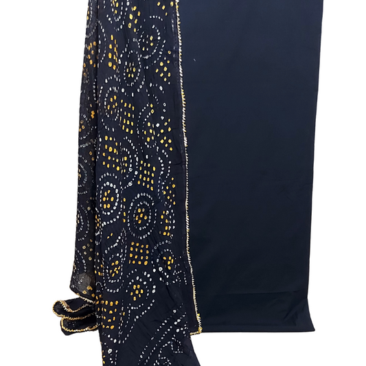 Black Plain Kurta Fabric With Black Bandhani Dupatta