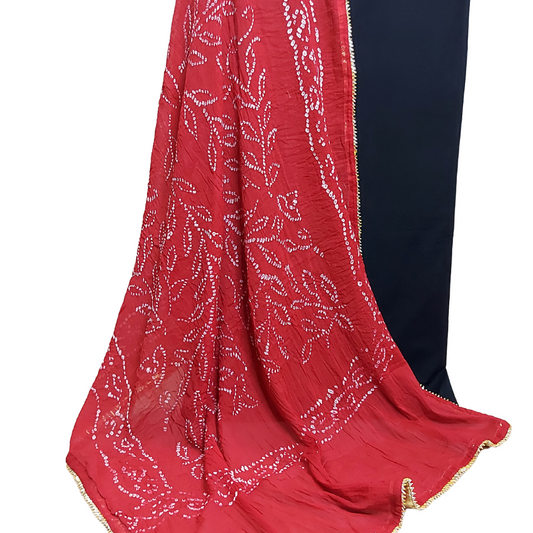 Black Plain Kurta Fabric With Red Bandhani Dupatta