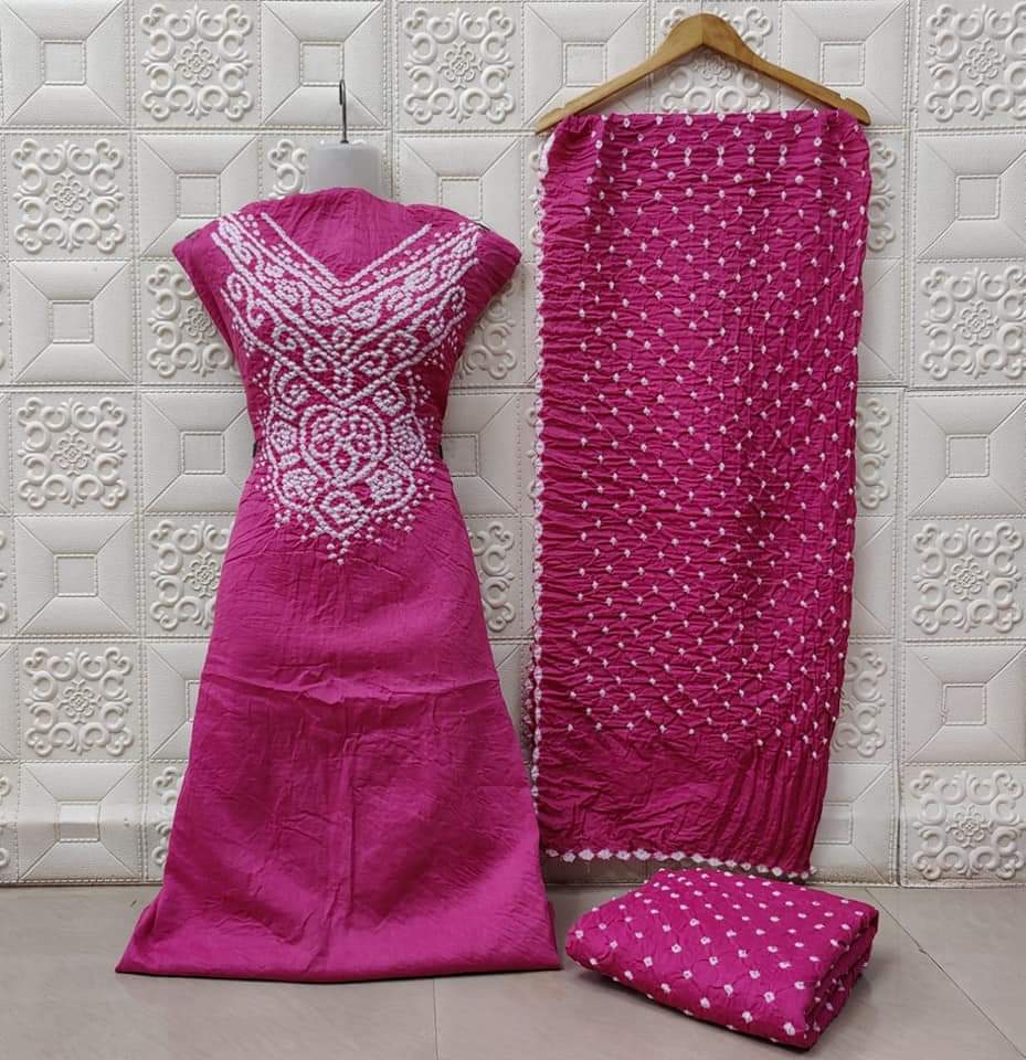 Pink Modal Satin Bandhani Flared Dress Design by Gulaal Creations at  Pernia's Pop Up Shop 2024