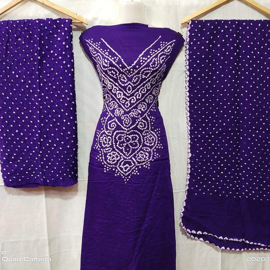 Cotton Satin Purple  Bandhani Dress Material