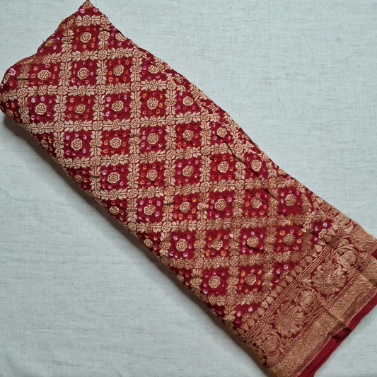 Red Banarasi Georgette Bandhani Blouse Piece