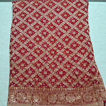 Red Banarasi Georgette Bandhani Blouse Piece.