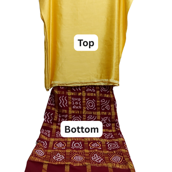 Yellow Linen Satin Kurta Fabric With Gharchola Maroon Bottom
