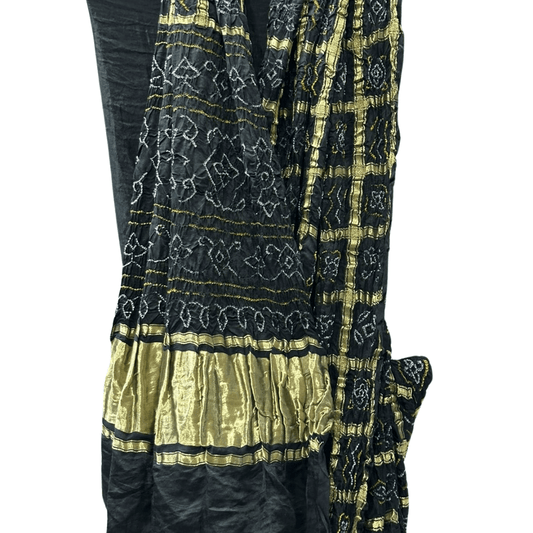 Black Kavya Gharchola Saree – Handmade Bandhani Saree in Gajji/Modal Silk | Aj Designs