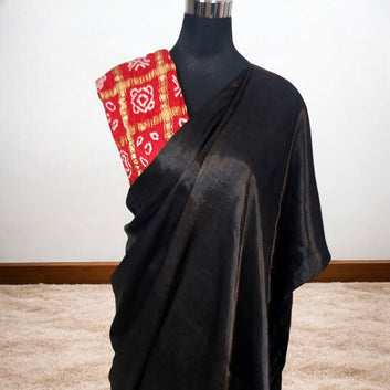 Black Plain Saree With Zari Border – Handmade Bandhani Saree in Gajji/Modal Silk | Aj Designs