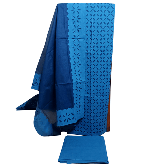 Blue Cotton Applique Dress Material – Handmade Bandhani Saree in Gajji/Modal Silk | Aj Designs