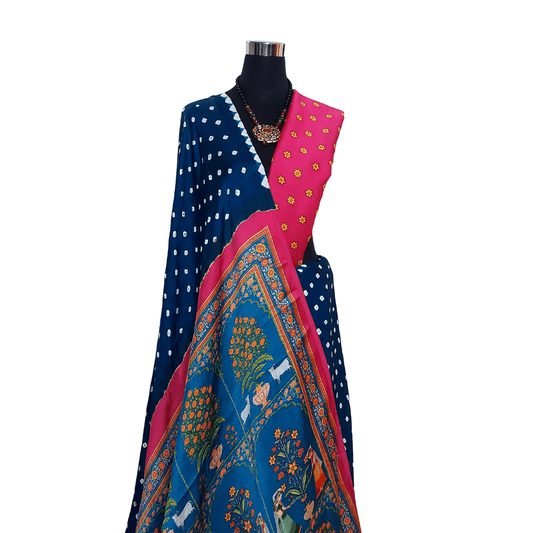 BLUE PICHWAI BANDHANI SAREE – Handmade Bandhani Saree in Gajji/Modal Silk | Aj Designs