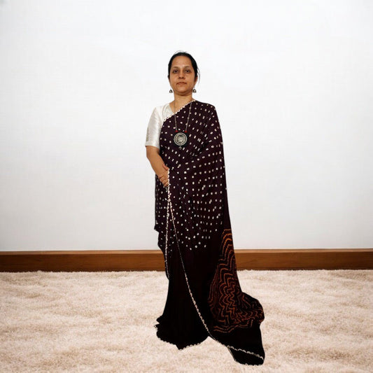 Coca Cola - Shibori Bandhani Saree – Handmade Bandhani Saree in Gajji/Modal Silk | Aj Designs