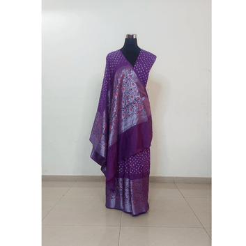 Eva : Purple Powerloom Kanjivaram Bandhani Saree – Handmade Bandhani Saree in Gajji/Modal Silk | Aj Designs
