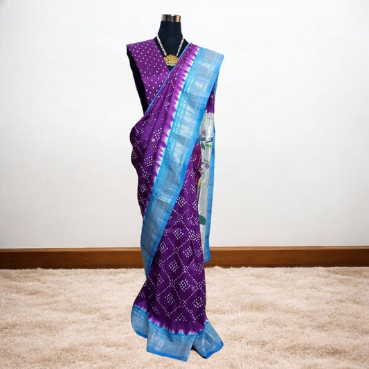 Grace Divine - Purple Paithani Bandhani Saree – Handmade Bandhani Saree in Gajji/Modal Silk | Aj Designs