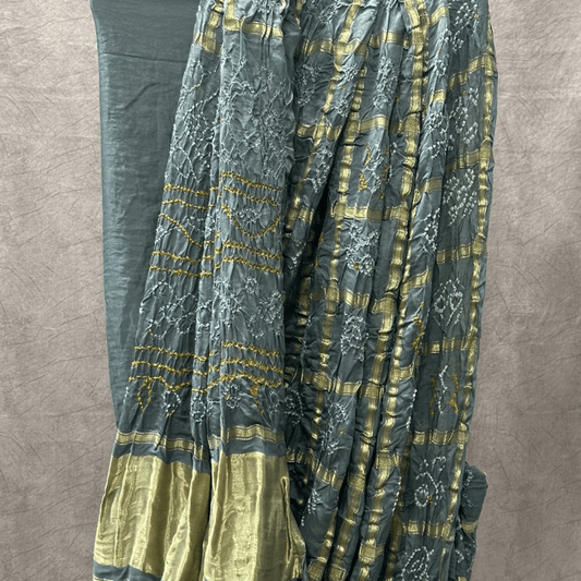 Gray Kavya Gharchola Saree – Handmade Bandhani Saree in Gajji/Modal Silk | Aj Designs