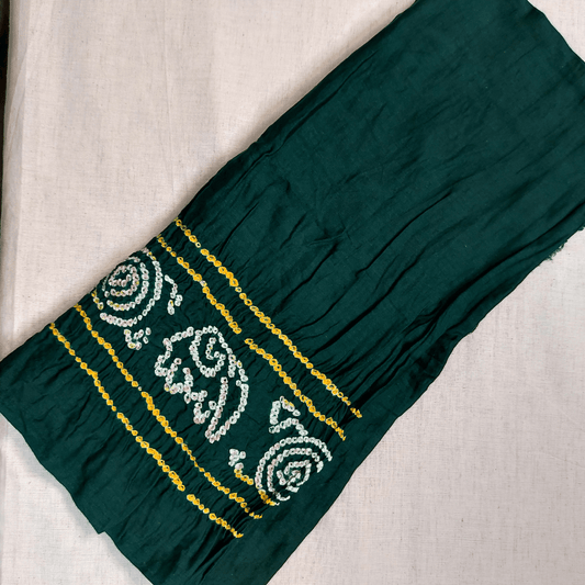 GREEN - COTTON SATIN BANDHANI BORDER BLOUSE PIECE – Handmade Bandhani Saree in Gajji/Modal Silk | Aj Designs
