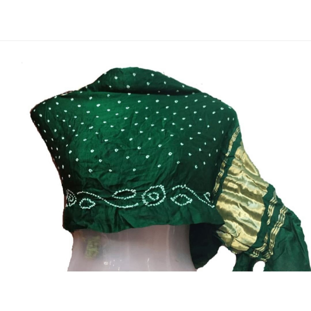 GREEN GAJJI SILK BANDHANI BLOUSE PIECE