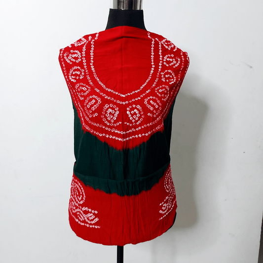 Green Red - Cotton Satin Bandhani Blouse Piece – Handmade Bandhani Saree in Gajji/Modal Silk | Aj Designs