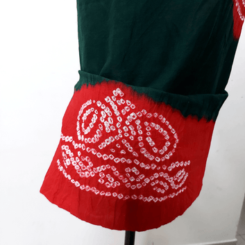 Green Red - Cotton Satin Bandhani Blouse Piece – Handmade Bandhani Saree in Gajji/Modal Silk | Aj Designs