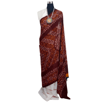 IkBandh - WHITE MAROON IKKAT BANDHANI SAREE – Handmade Bandhani Saree in Gajji/Modal Silk | Aj Designs