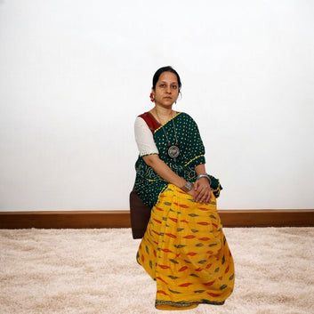 IkBandh - YELLOW GREEN IKKAT BANDHANI SAREE – Handmade Bandhani Saree in Gajji/Modal Silk | Aj Designs