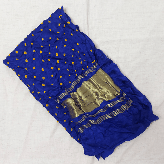 INDIGO YELLOW - GAJJI SILK BANDHANI BLOUSE PIECE – Handmade Bandhani Saree in Gajji/Modal Silk | Aj Designs