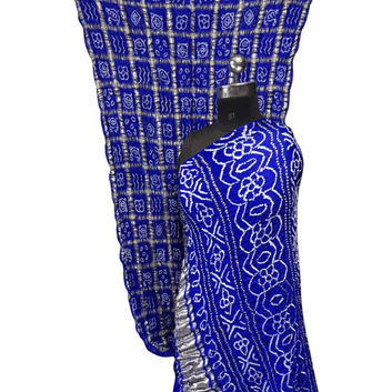 Kavya - Blue Gajji Silk Gharchola Bandhani Saree – Handmade Bandhani Saree in Gajji/Modal Silk | Aj Designs
