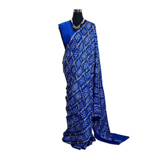 Kavya - Blue Gajji Silk Gharchola Bandhani Saree – Handmade Bandhani Saree in Gajji/Modal Silk | Aj Designs