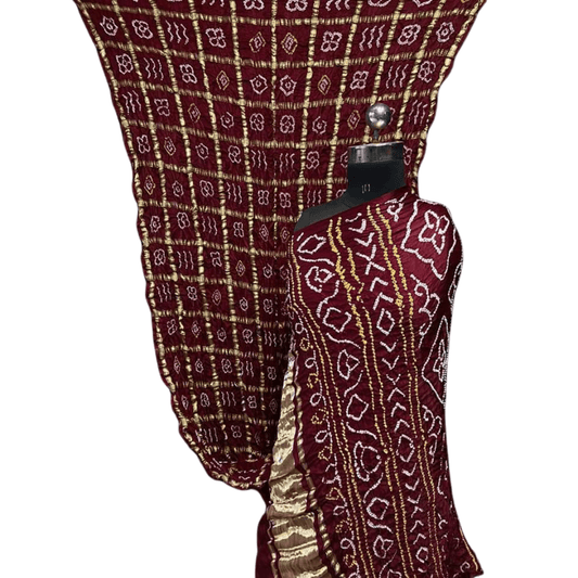 Kavya - Maroon Gajji Silk Gharchola Bandhani Saree – Handmade Bandhani Saree in Gajji/Modal Silk | Aj Designs