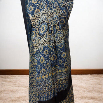 MAHIRA AJRAKH HAND BLOCK PRINTED MODAL SILK SAREE – Handmade Bandhani Saree in Gajji/Modal Silk | Aj Designs