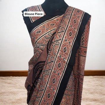 MANYA AJRAKH HAND BLOCK PRINTED MODAL SILK SAREE – Handmade Bandhani Saree in Gajji/Modal Silk | Aj Designs