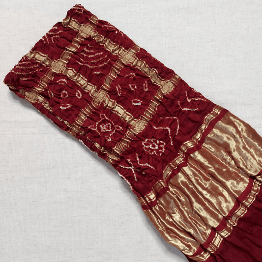 MAROON - GAJJI SILK GHARCHOLA BANDHANI BLOUSE PIECE – Handmade Bandhani Saree in Gajji/Modal Silk | Aj Designs