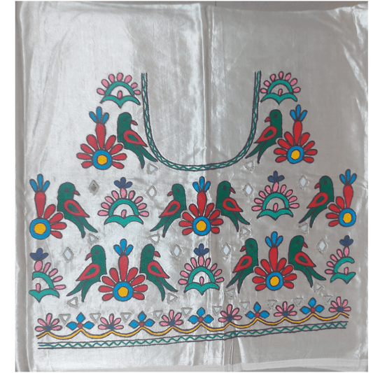 Mashru Mirror Work Blouse Piece - Silver Shine – Handmade Bandhani Saree in Gajji/Modal Silk | Aj Designs