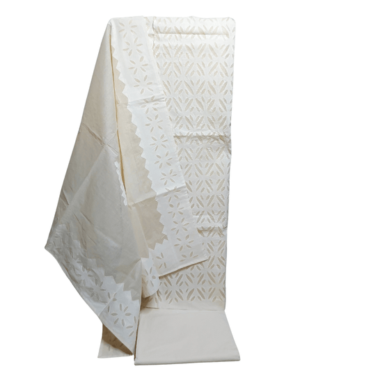 Offwhite Cotton Applique Dress Material – Handmade Bandhani Saree in Gajji/Modal Silk | Aj Designs