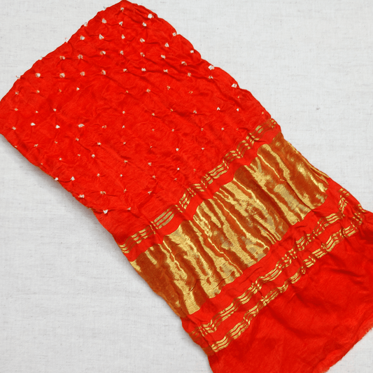 ORANGE - GAJJI SILK BANDHANI BLOUSE PIECE – Handmade Bandhani Saree in Gajji/Modal Silk | Aj Designs