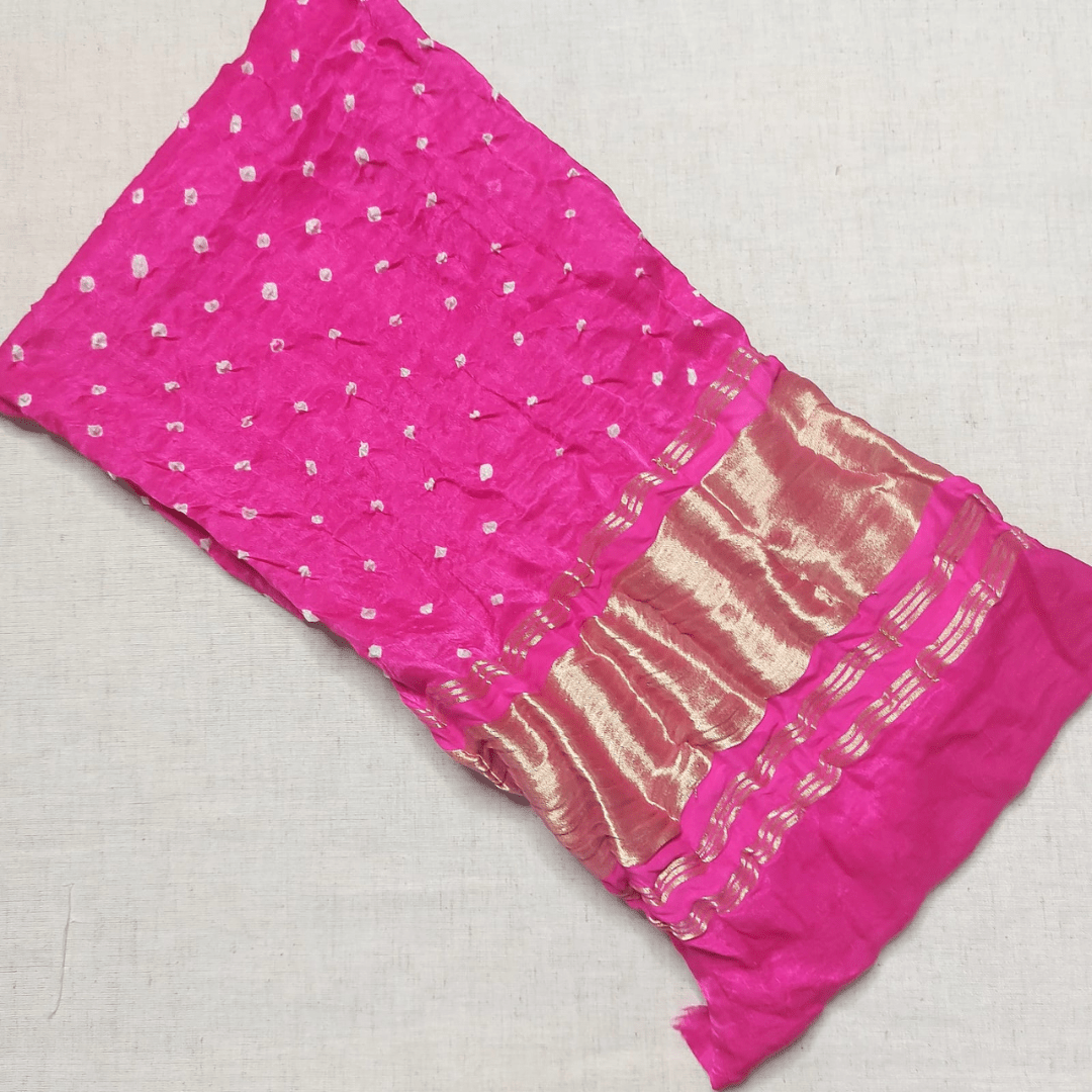 PINK - GAJJI SILK BANDHANI BLOUSE PIECE – Handmade Bandhani Saree in Gajji/Modal Silk | Aj Designs