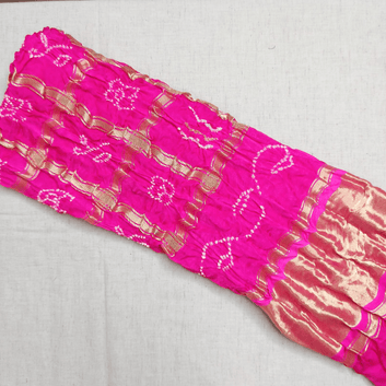 PINK - GAJJI SILK GHARCHOLA BANDHANI BLOUSE PIECE – Handmade Bandhani Saree in Gajji/Modal Silk | Aj Designs