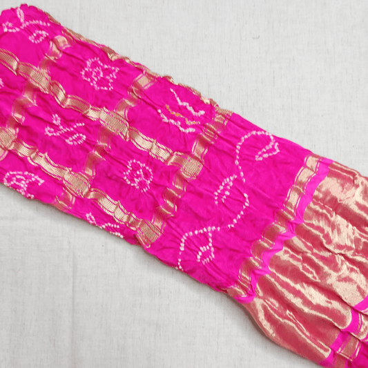 PINK - GAJJI SILK GHARCHOLA BANDHANI BLOUSE PIECE – Handmade Bandhani Saree in Gajji/Modal Silk | Aj Designs