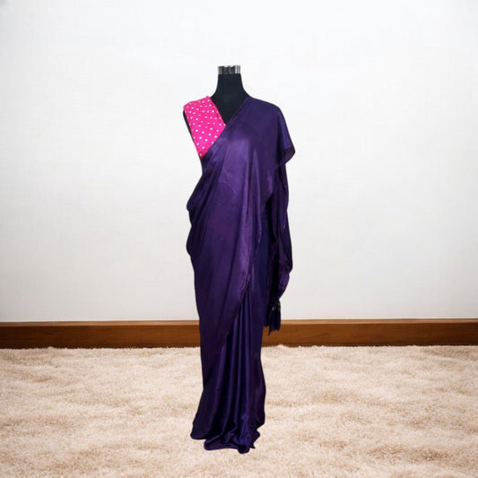 Purple Plain Saree With Zari Border – Handmade Bandhani Saree in Gajji/Modal Silk | Aj Designs