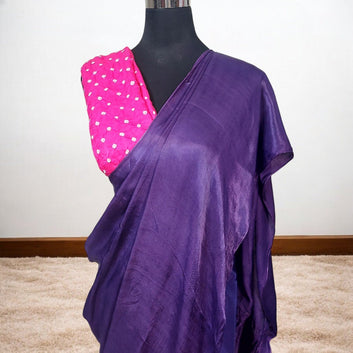 Purple Plain Saree With Zari Border – Handmade Bandhani Saree in Gajji/Modal Silk | Aj Designs