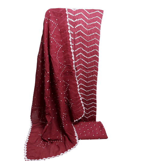 Rangbari Leheriya - Light Maroon Bandhani Dress Material – Handmade Bandhani Saree in Gajji/Modal Silk | Aj Designs