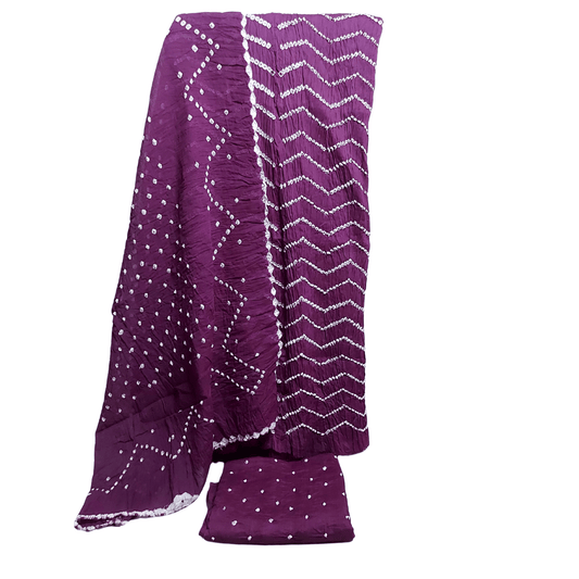 Rangbari Leheriya - Purple Bandhani Dress Material – Handmade Bandhani Saree in Gajji/Modal Silk | Aj Designs