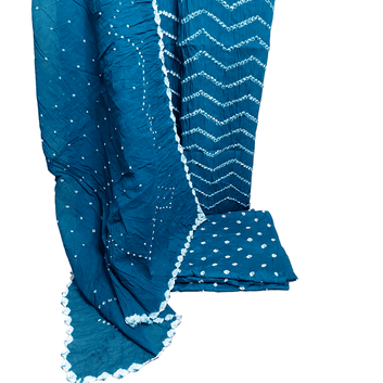 Rangbari Leheriya - Rama Green Bandhani Dress Material – Handmade Bandhani Saree in Gajji/Modal Silk | Aj Designs