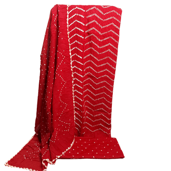 Rangbari Leheriya - Red Bandhani Dress Material – Handmade Bandhani Saree in Gajji/Modal Silk | Aj Designs