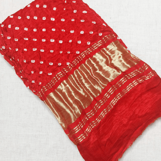 RED - GAJJI SILK BANDHANI BLOUSE PIECE – Handmade Bandhani Saree in Gajji/Modal Silk | Aj Designs