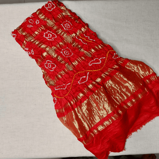 RED - GAJJI SILK GHARCHOLA BANDHANI BLOUSE PIECE – Handmade Bandhani Saree in Gajji/Modal Silk | Aj Designs