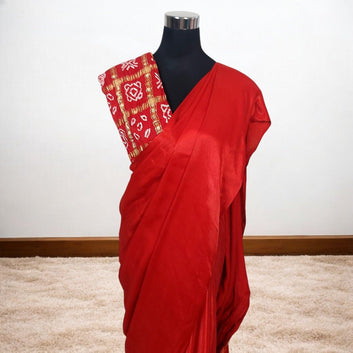 Red Plain Saree With Zari Border – Handmade Bandhani Saree in Gajji/Modal Silk | Aj Designs