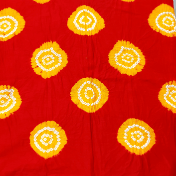 RED YELLOW - COTTON SATIN BANDHANI BLOUSE PIECE – Handmade Bandhani Saree in Gajji/Modal Silk | Aj Designs