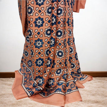 RUST AJRAKH HAND BLOCK PRINTED MODAL SILK SAREE – Handmade Bandhani Saree in Gajji/Modal Silk | Aj Designs
