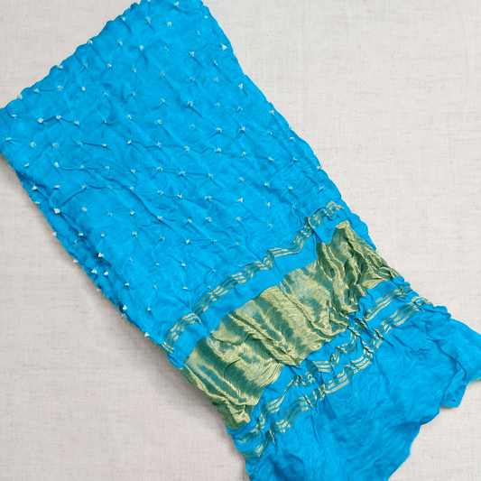 SKY BLUE - GAJJI SILK BANDHANI BLOUSE PIECE – Handmade Bandhani Saree in Gajji/Modal Silk | Aj Designs