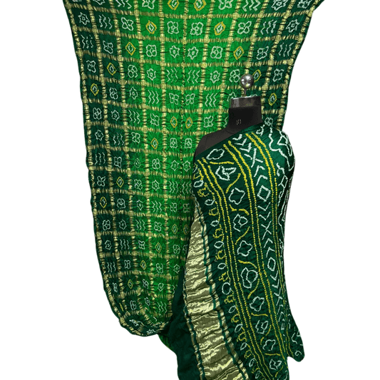 Vanya - Light Dark Green Gajji Silk Gharchola Bandhani Saree – Handmade Bandhani Saree in Gajji/Modal Silk | Aj Designs