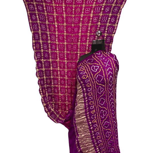 Vanya - Pink Purple Gajji Silk Gharchola Bandhani Saree – Handmade Bandhani Saree in Gajji/Modal Silk | Aj Designs
