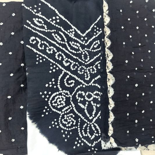 White Black - Bandhani Dress Material – Handmade Bandhani Saree in Gajji/Modal Silk | Aj Designs